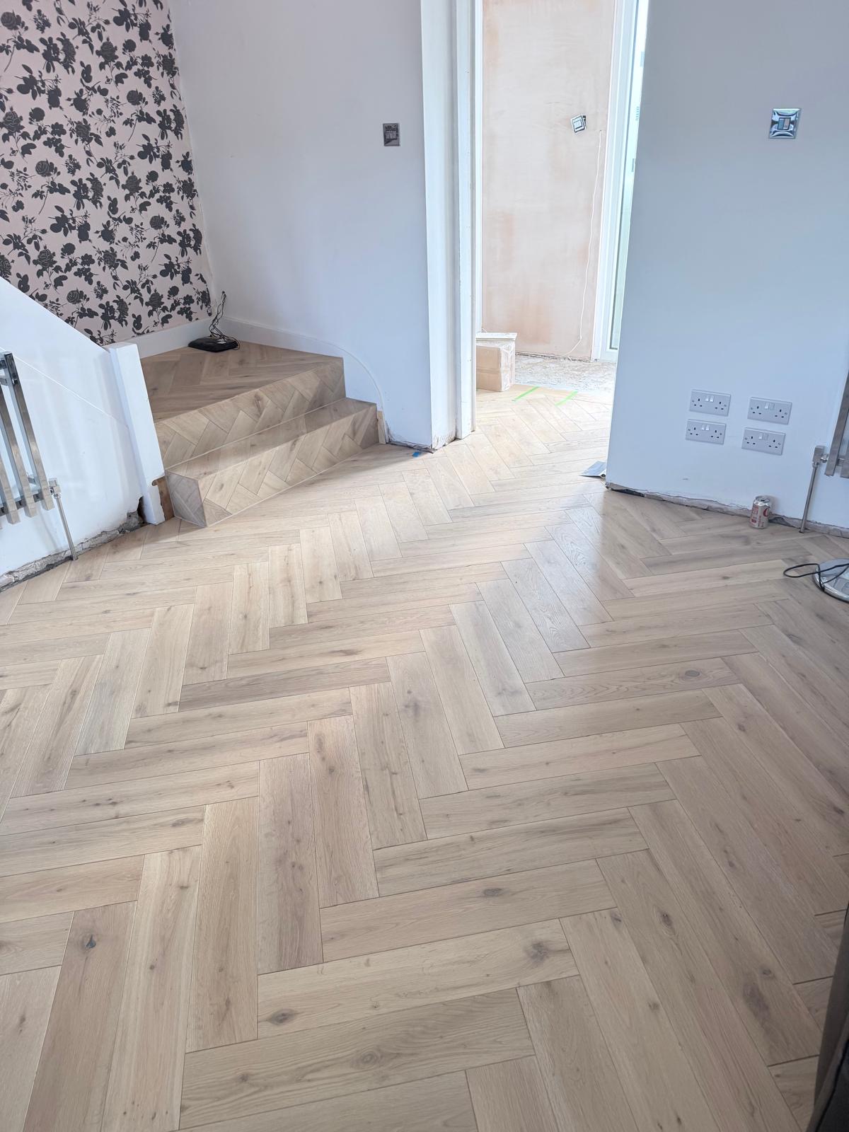 Herringbone flooring and stair detail